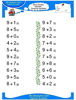 Çocuklar İçin toplam işlemi yaprak testleri 